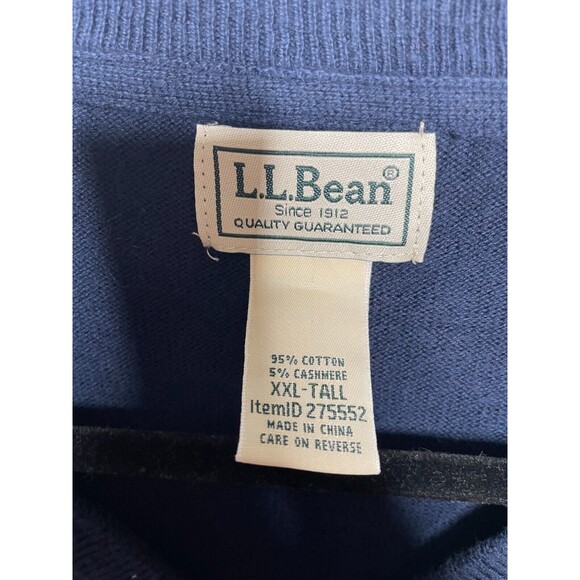 LL Bean Sweater Mens XXL Tall 2XLT V Neck Navy Blue Cotton Cashmere - Picture 4 of 8